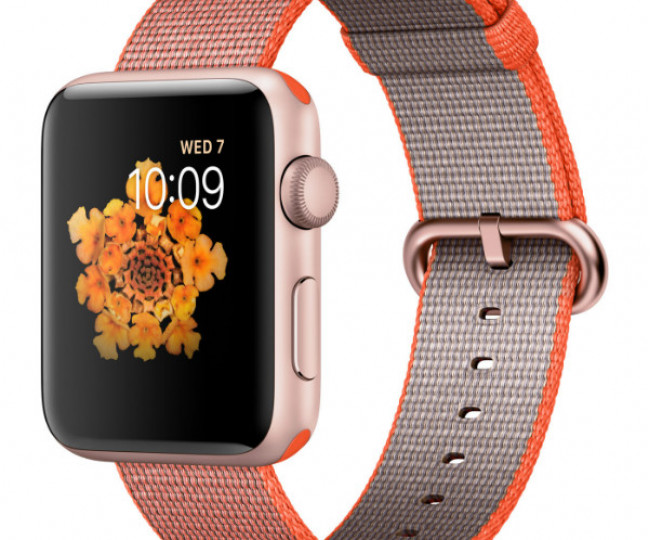 Apple Watch Series 2 42mm Rose Gold Aluminum Case with Space Orange / Anthracite Woven Nylon (MNPM2)