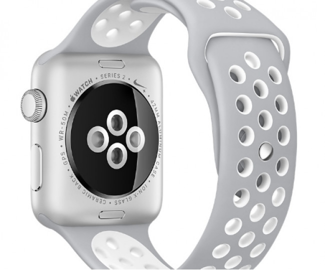 Apple Watch Nike + 38mm Silver Aluminum Case with Silver / White Nike Sport Band (MNNQ2)