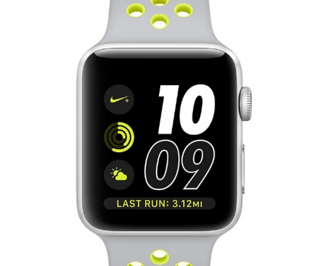 Apple Watch Nike 42mm Silver Aluminum Case with Flat Silver/Volt Nike Sport Band (MNYQ2)