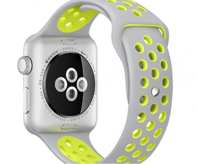 Apple Watch Nike 42mm Silver Aluminum Case with Flat Silver / Volt Nike Sport Band (MNYQ2)