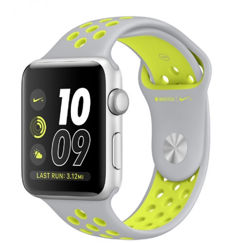 Apple Watch Nike 42mm Silver Aluminum Case with Flat Silver / Volt Nike Sport Band (MNYQ2)