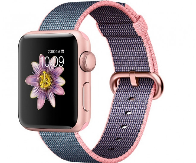 Apple Watch Series 2 38mm Rose Gold Aluminum Case with Light Pink/Midnight Blue Woven Nylon Band (MNP02)