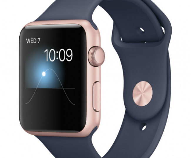 Apple Watch Series 2 42mm Rose Gold Aluminum Case with Midnight Blue Sport Band (MNPL2)