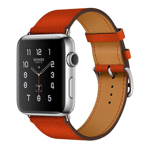 Apple Watch Hermes 42mm Series 2 Stainless Steel Case with Feu Epsom Leather Single Tour (MNQ22)