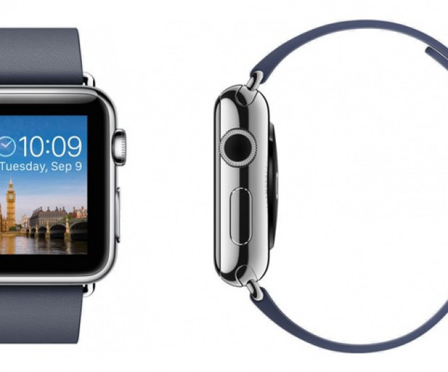 Apple Watch 38mm Stailnless Steel Case with Midnight Blue Modern Buckle (MJ332)