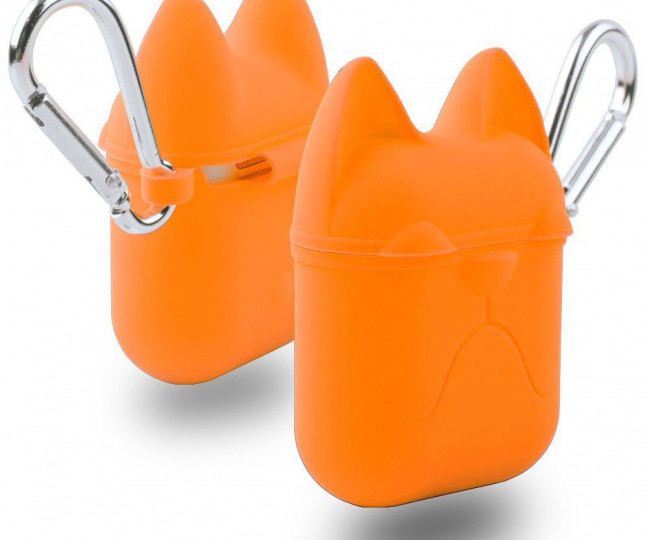 Чохол для Airpods Silicon Case Dog з карабіном Orange