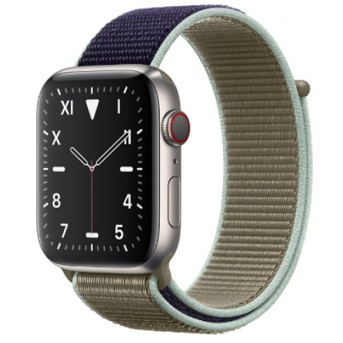 Apple Watch Series 5 GPS 44mm Space Black Titanium Case with Khaki Sport Loop (MX5G2)