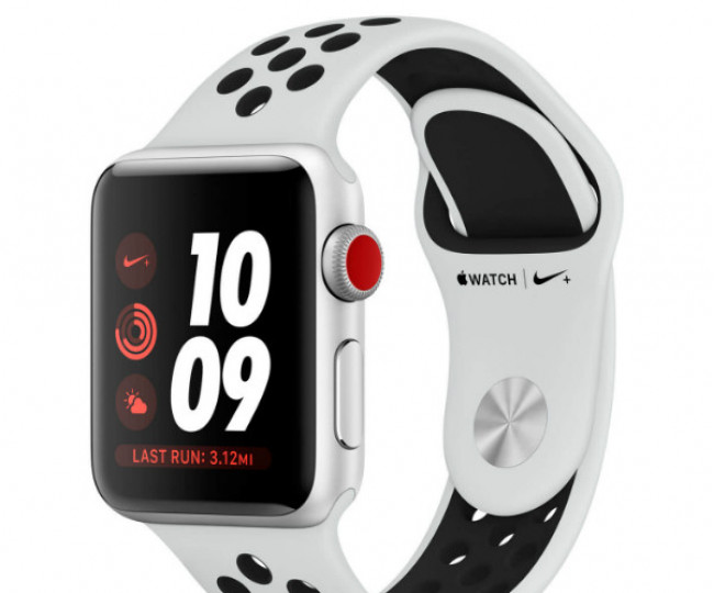 Apple Watch Series 3 Nike+ (GPS + LTE) 38mm Silver Aluminum with Pure Platinum/Black Sport Band (MQL52)