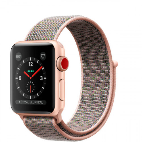 Apple Watch Series 3 GPS + Cellular 38mm Gold Aluminum Case with Pink Sand Sport Loop (MQJU2)