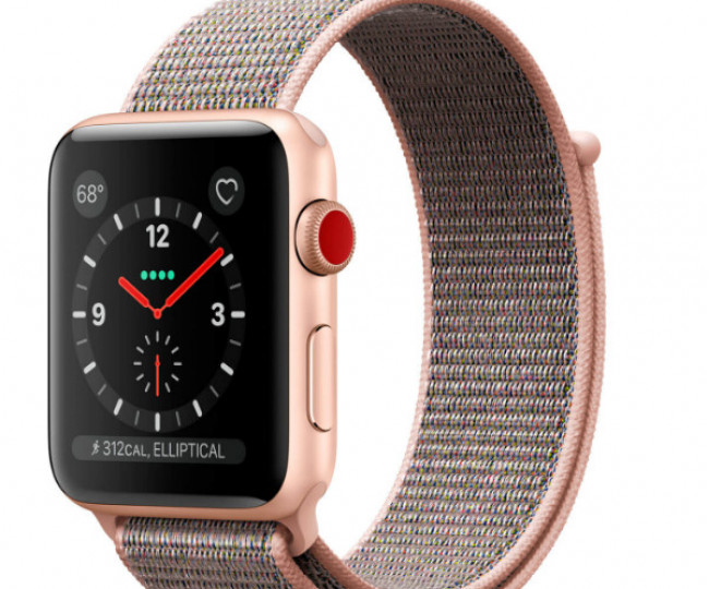 Apple Watch Series 3 GPS + LTE 42mm Gold Aluminum Case with Pink Sand Sport Loop (MQK72)