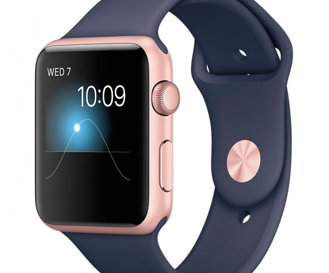 Apple Watch Series 1 42mm Rose Gold Aluminum Case with Midnight Blue Sport Band (MNNM2)