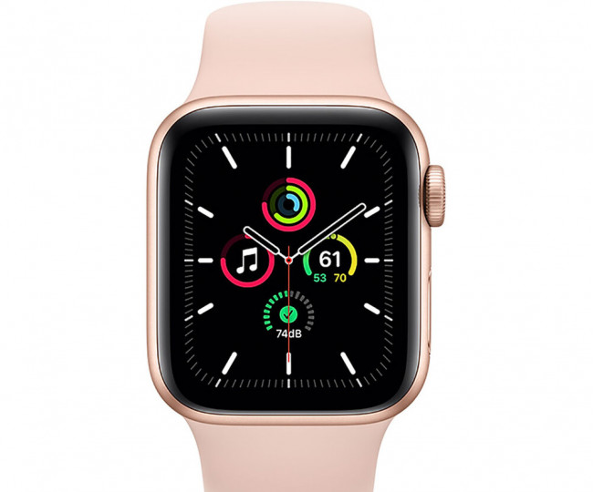 Apple Watch SE GPS 44mm Gold Aluminum Case w. Pink Sand Sport B. (MYDR2) 