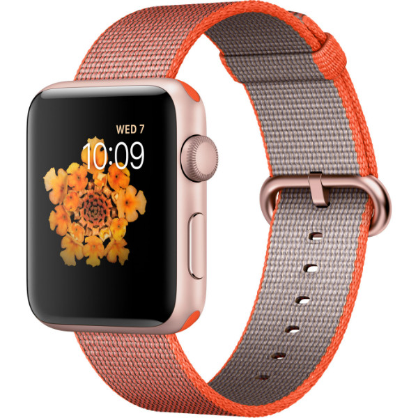 Apple Watch Series 2 42mm Rose Gold Aluminum Case with Space Orange / Anthracite Woven Nylon (MNPM2)