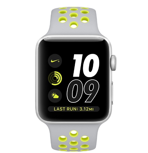 Apple Watch Nike 42mm Silver Aluminum Case with Flat Silver / Volt Nike Sport Band (MNYQ2)