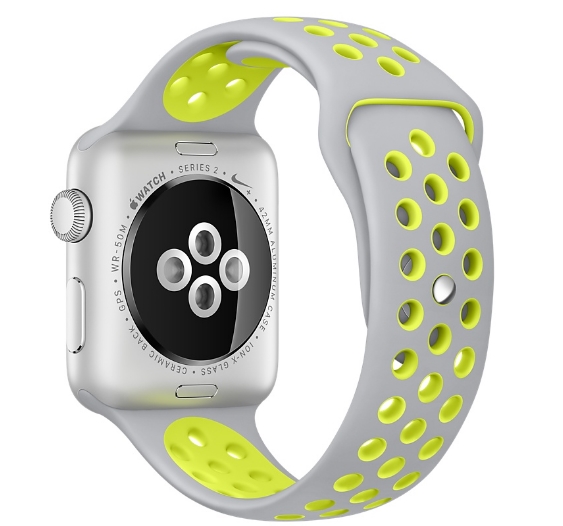 Apple Watch Nike + 38mm Silver Aluminum Case with Flat Silver / Volt Nike Sport Band (MNYP2)