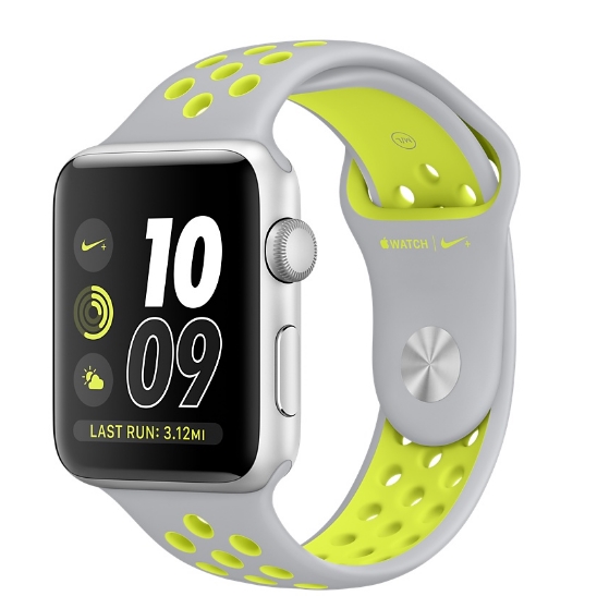 Apple Watch Nike + 38mm Silver Aluminum Case with Flat Silver / Volt Nike Sport Band (MNYP2)