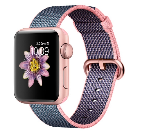 Apple Watch Series 2 38mm Rose Gold Aluminum Case with Light Pink/Midnight Blue Woven Nylon Band (MNP02)