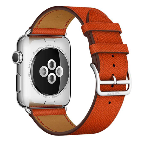 Apple Watch Hermes 42mm Series 2 Stainless Steel Case with Feu Epsom Leather Single Tour (MNQ22)