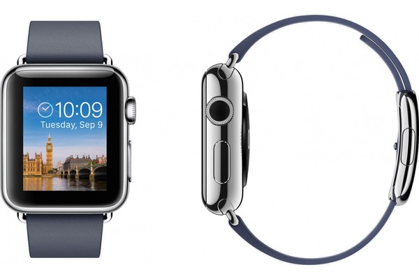 Apple Watch 38mm Stailnless Steel Case with Midnight Blue Modern Buckle (MJ332)